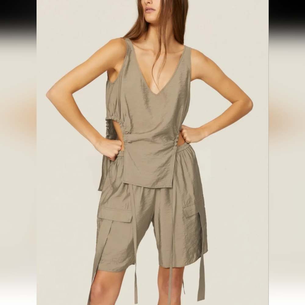 Lapointe RTR Crinkle Modal Army Green Sleeveless Top Size XS